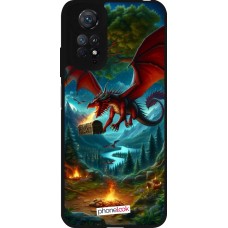 Coque Xiaomi Redmi Note 11 / 11S - Silicone rigide noir Dragon Volant Forêt Trésor