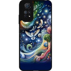 Coque Xiaomi Redmi Note 11 / 11S - Silicone rigide noir hibou volant floral