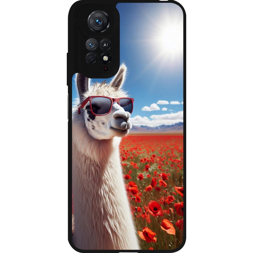 Xiaomi Redmi Note 11 / 11S Case Hülle - Silikon schwarz Lama Chic in Mohnblume