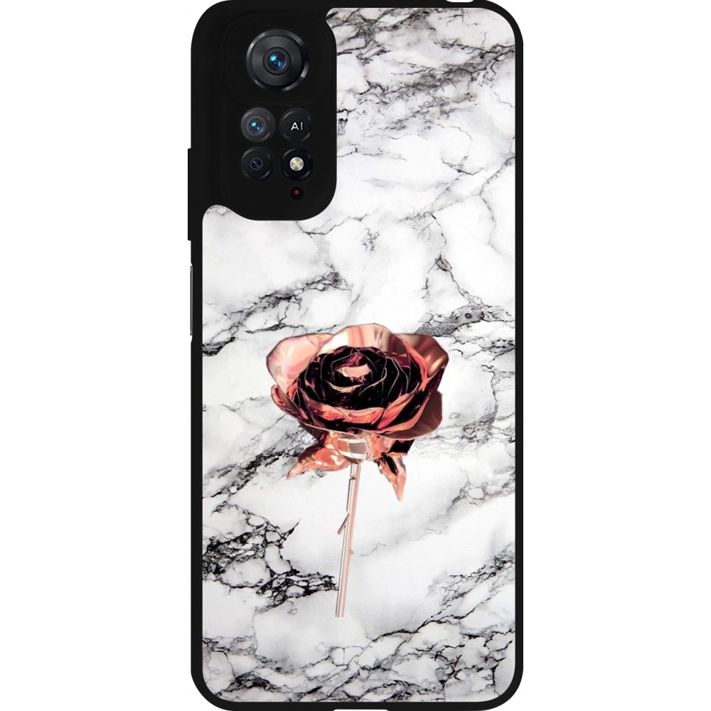 Coque Xiaomi Redmi Note 11 / 11S - Silicone rigide noir Marble Rose Gold