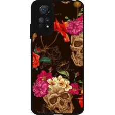 Coque Xiaomi Redmi Note 11 / 11S - Silicone rigide noir Skulls and flowers