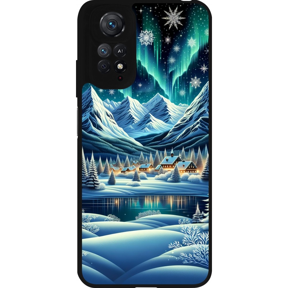 Coque Xiaomi Redmi Note 11 / 11S - Silicone rigide noir Snowy Mountain Village Lake night