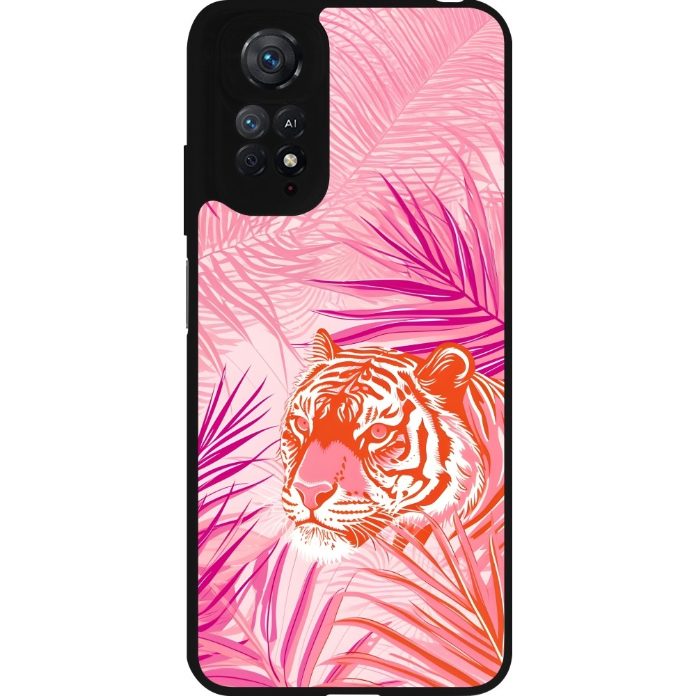 Xiaomi Redmi Note 11 / 11S Case Hülle - Silikon schwarz Tiger Palmen rosa