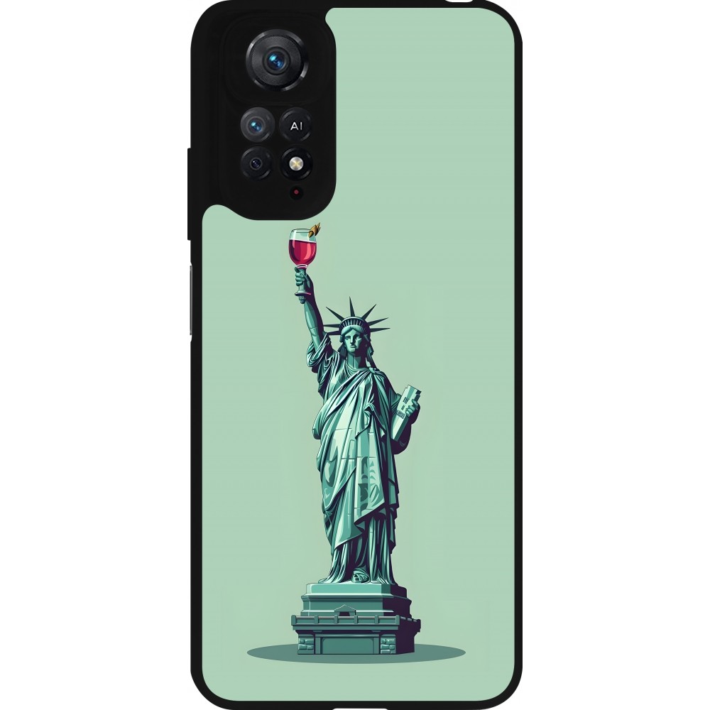 Xiaomi Redmi Note 11 / 11S Case Hülle - Silikon schwarz Freiheitsstatue mit einem Glas Wein