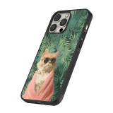 iPhone 12 / 12 Pro Case Hülle - Silikon schwarz Cat Summer Palms