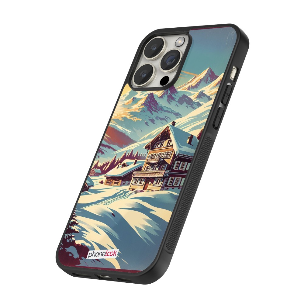Coque iPhone 12 / 12 Pro - Silicone rigide noir Chalet montagne enneigée