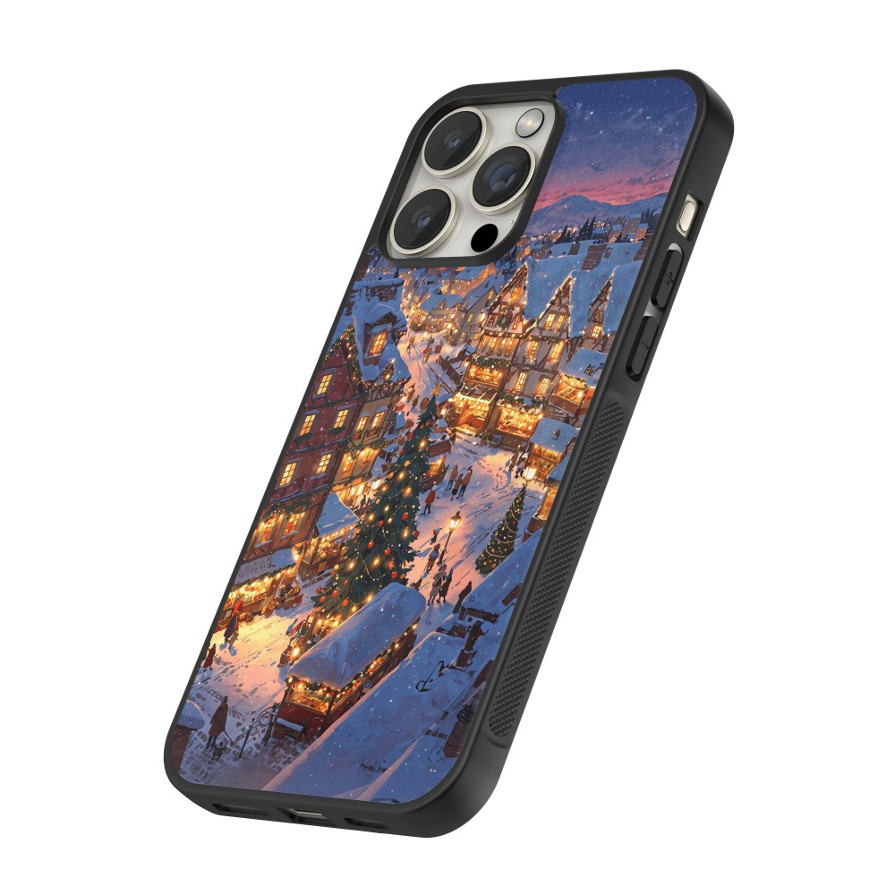 Coque iPhone 12 / 12 Pro - Silicone rigide noir Christmas 25 Xmas Village