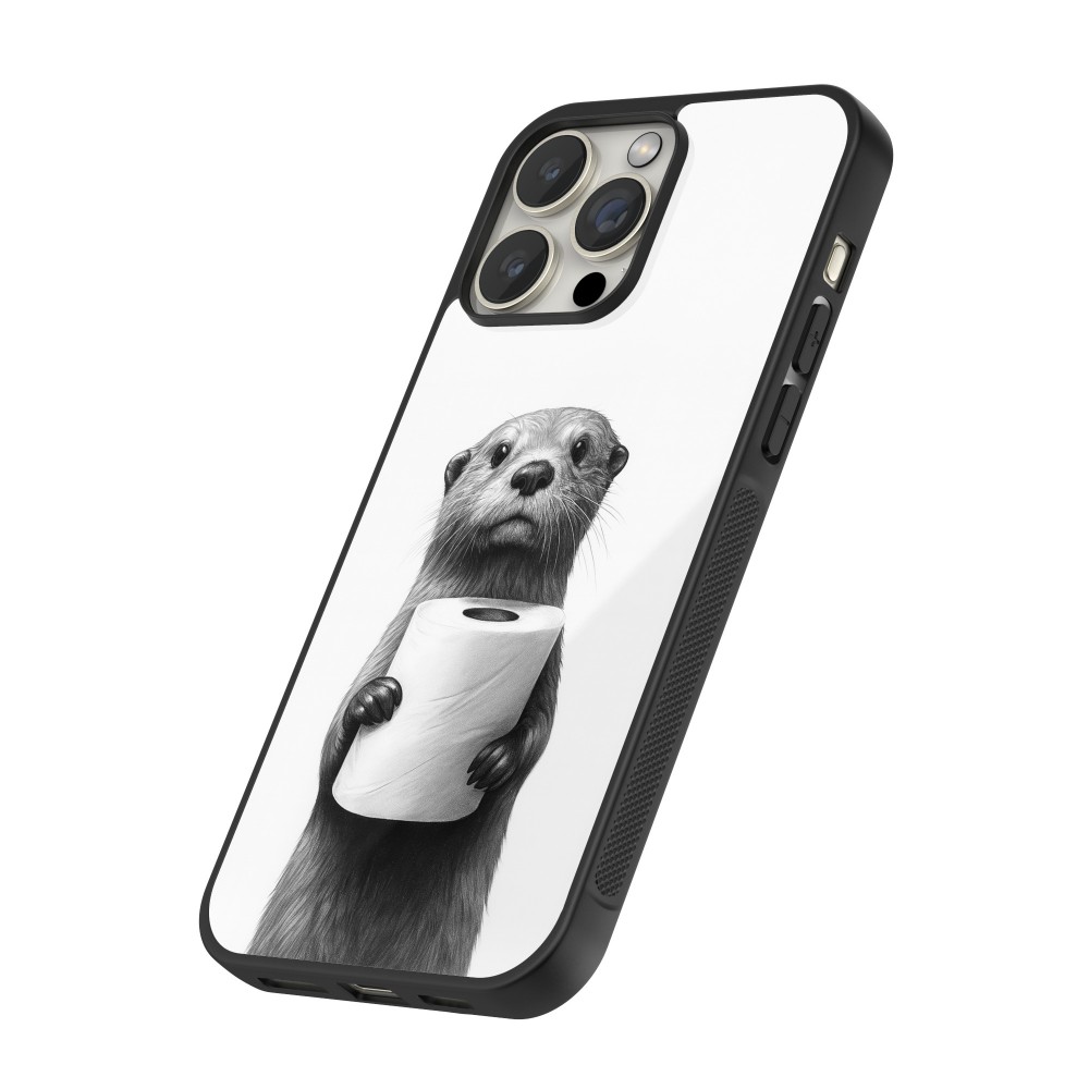 Coque iPhone 12 / 12 Pro - Silicone rigide noir Loutre papier de toilette