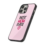 Coque iPhone 12 / 12 Pro - Silicone rigide noir Mom 2023 best Mom ever pink