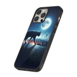 Coque iPhone 12 Pro Max - Silicone rigide noir Chat noir sous la pleine lune