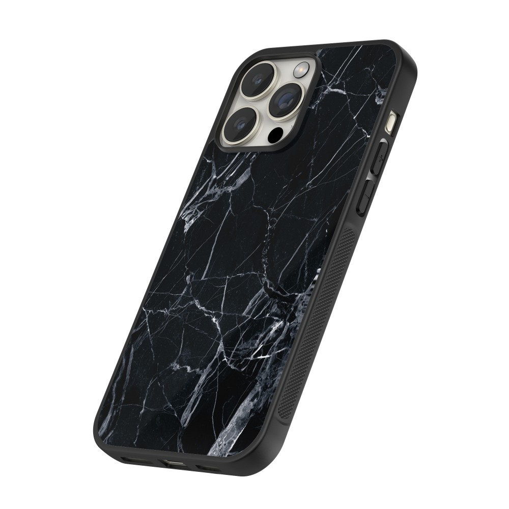 Coque iPhone 12 Pro Max - Silicone rigide noir Marble Black 01