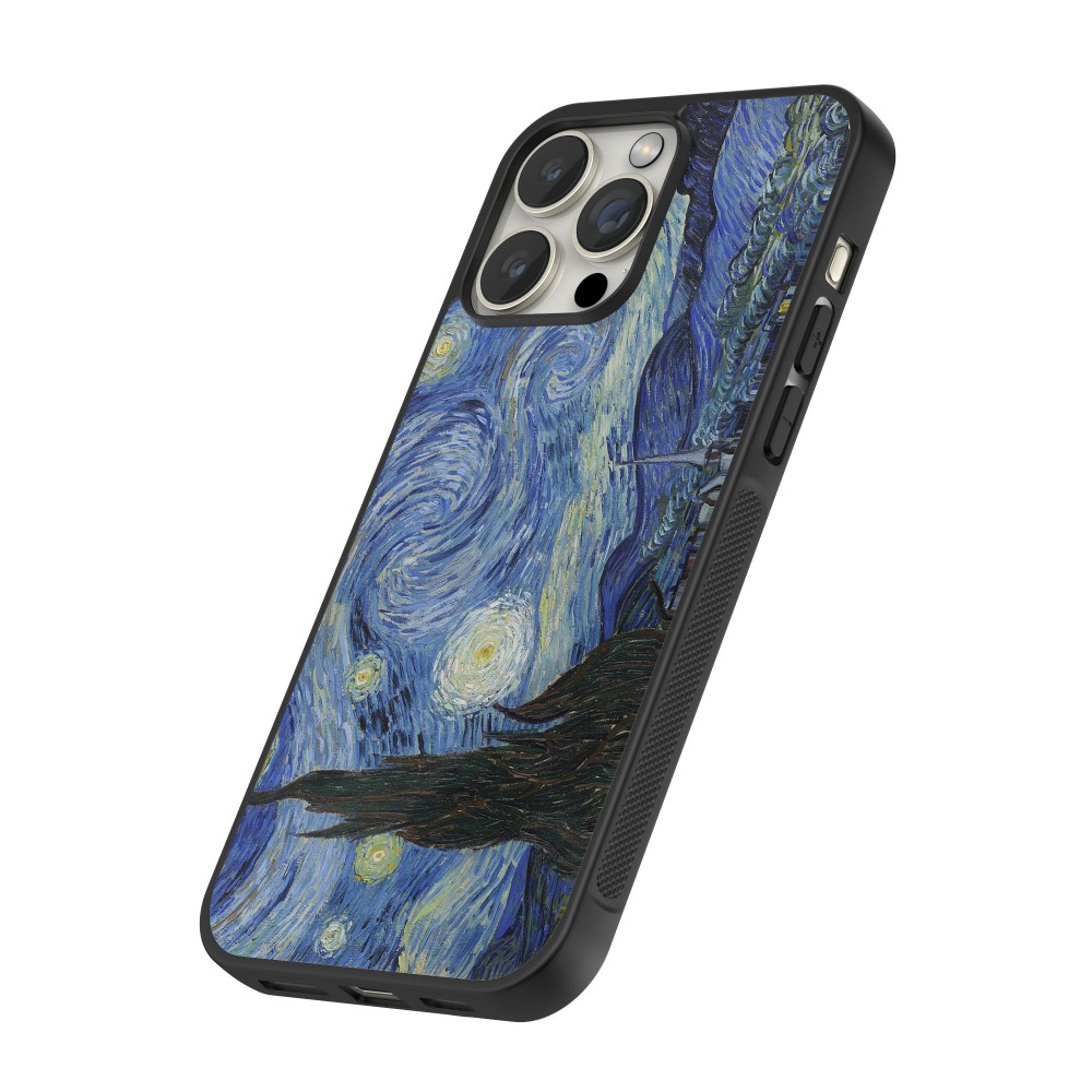 iPhone 12 Pro Max Case Hülle - Silikon schwarz Kunstbild - Sternennacht - Van Gogh