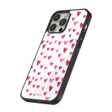 Coque iPhone 12 Pro Max - Silicone rigide noir Valentine 2022 Many pink hearts