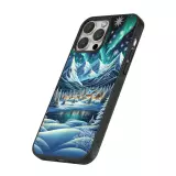 Coque iPhone 13 Pro Max - Silicone rigide noir Snowy Mountain Village Lake night