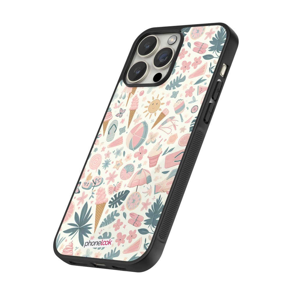 iPhone 13 Pro Max Case Hülle - Silikon schwarz Sommer Pink Muster
