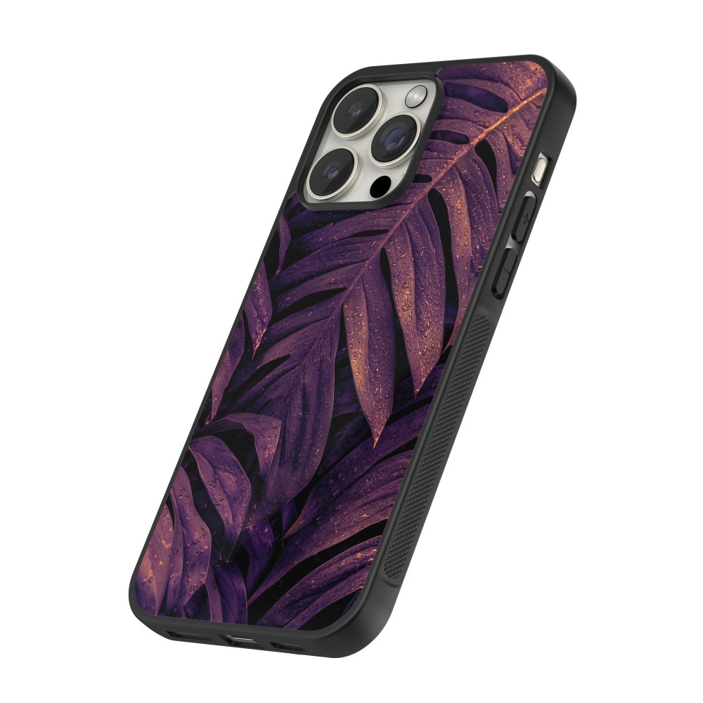 iPhone 13 Pro Case Hülle - Silikon schwarz Purple Light Leaves