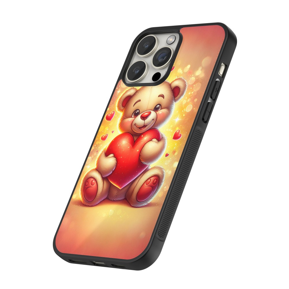 Coque iPhone 13 Pro - Silicone rigide noir Valentine 2024 Teddy love