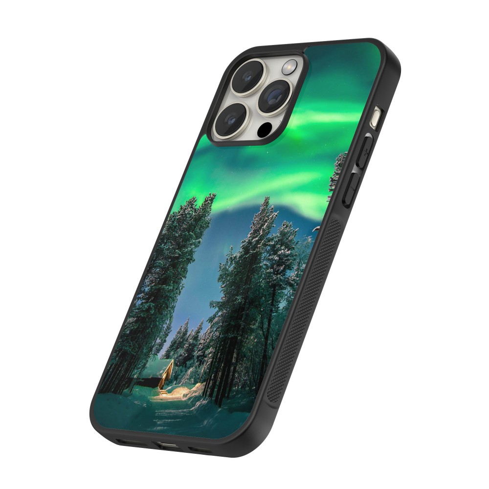 Coque iPhone 13 Pro - Silicone rigide noir Winter 22 Northern Lights