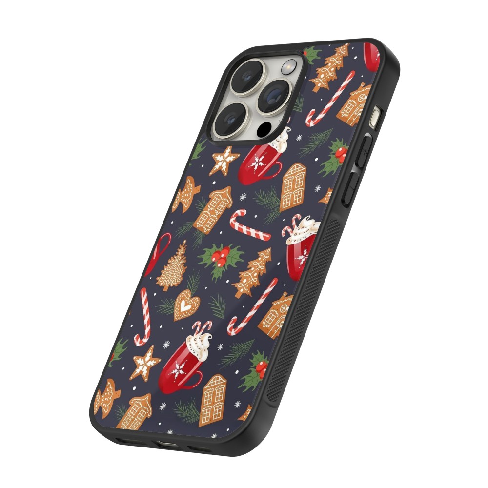 iPhone 14 Pro Max Case Hülle - Silikon schwarz Christmas 25 Pattern Gingerbread House