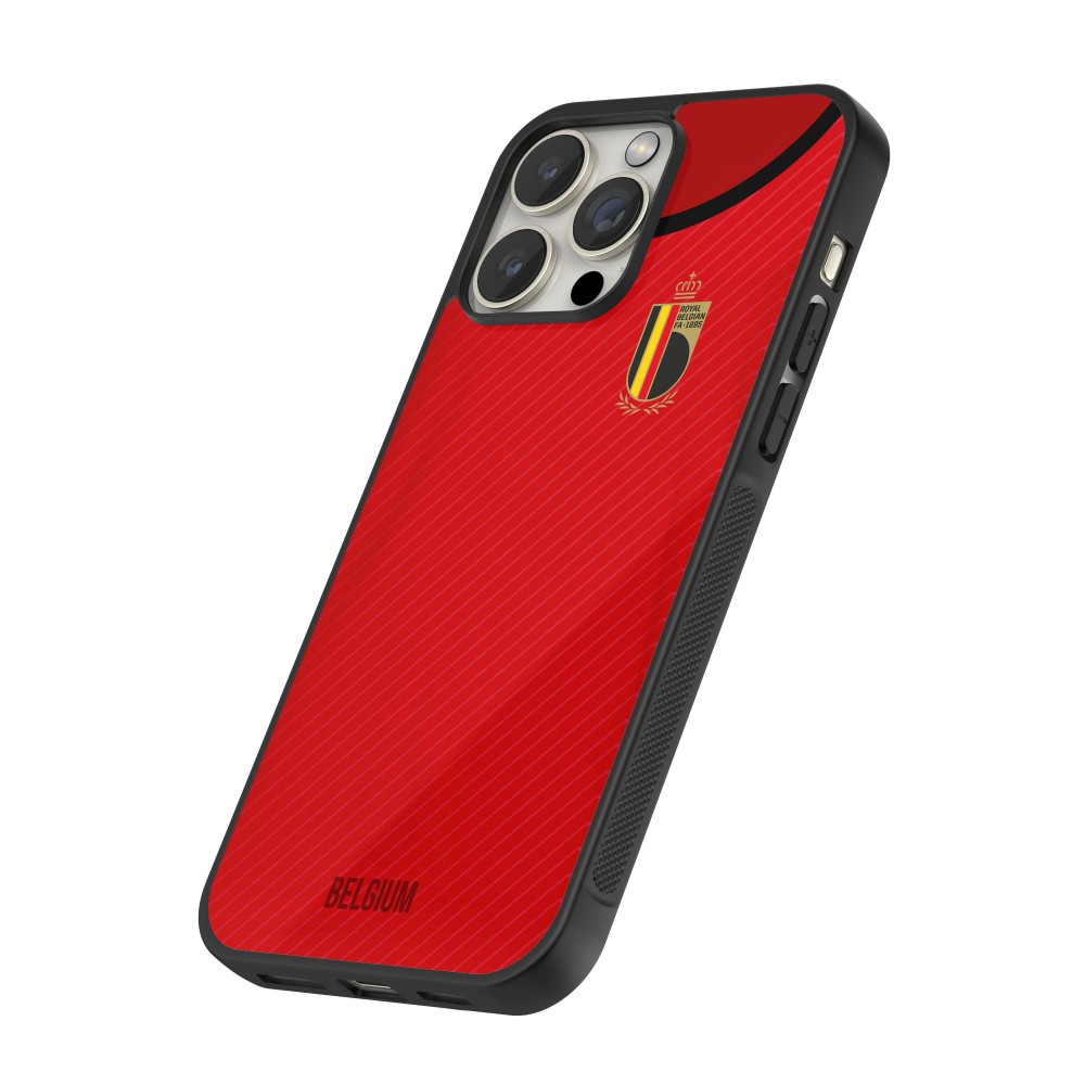 Coque iPhone 14 Pro Max - Silicone rigide noir Maillot de football Belgique 2022 personnalisable