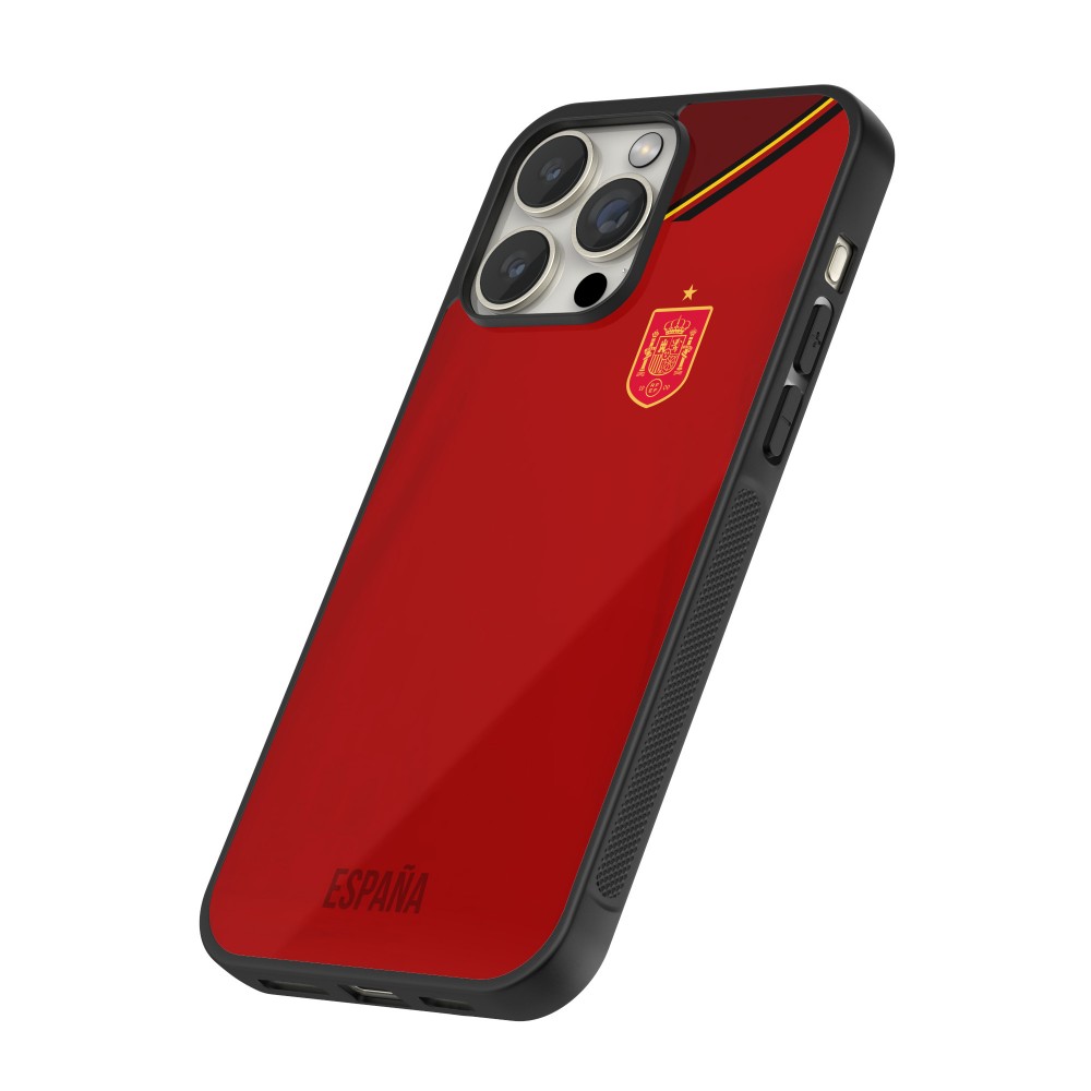 Coque iPhone 14 Pro Max - Silicone rigide noir Maillot de football Espagne 2022 personnalisable