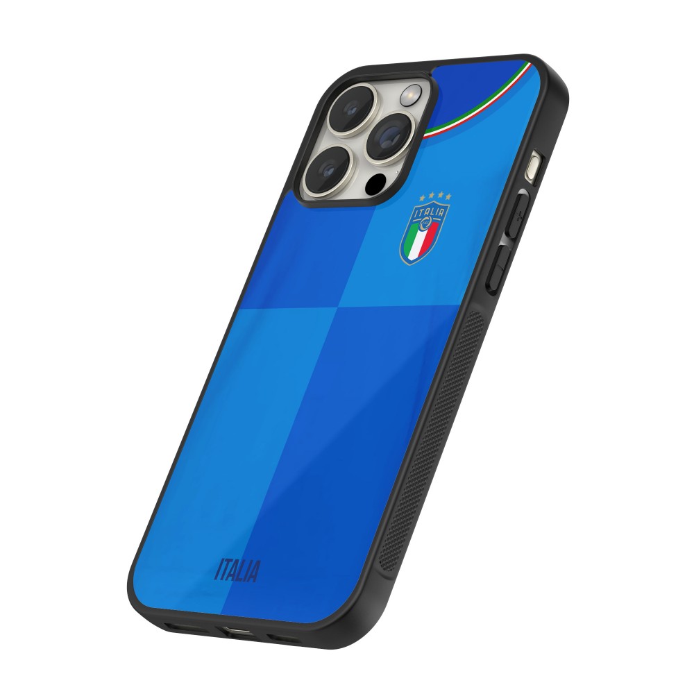 Coque iPhone 14 Pro Max - Silicone rigide noir Maillot de football Italie 2022 personnalisable