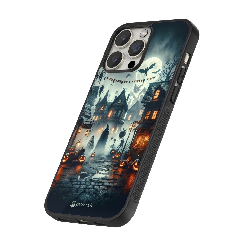 iPhone 14 Pro Max Case Hülle - Silikon schwarz Halloween Spukstadt
