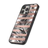 Coque iPhone 14 Pro Max - Silicone rigide noir Palm trees gold stripes
