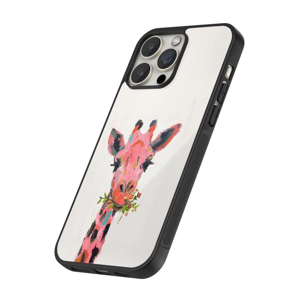 Coque iPhone 14 Pro Max - Silicone rigide noir Pink Girafe Paint