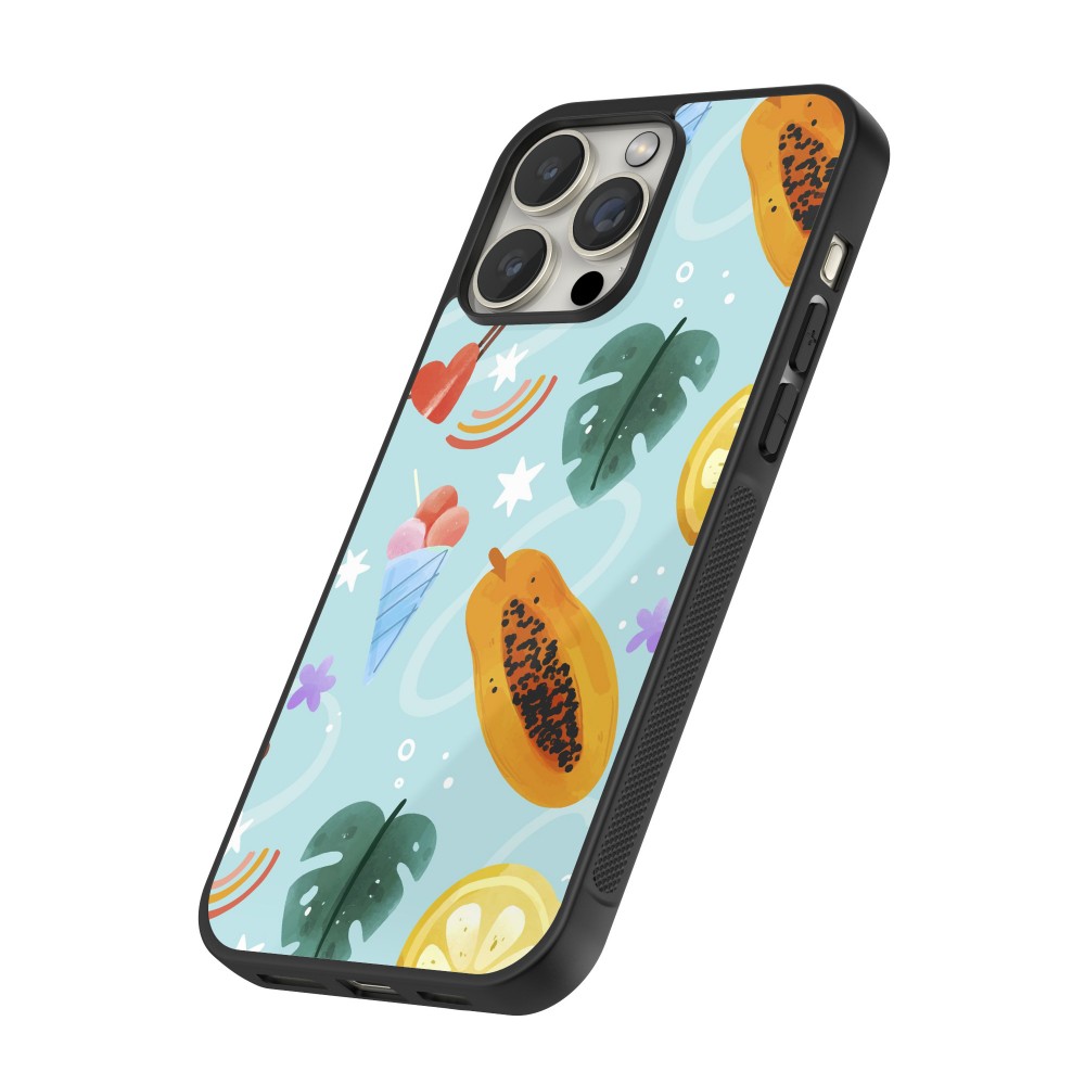 iPhone 14 Pro Max Case Hülle - Silikon schwarz Summer 2025 Pattern papaya
