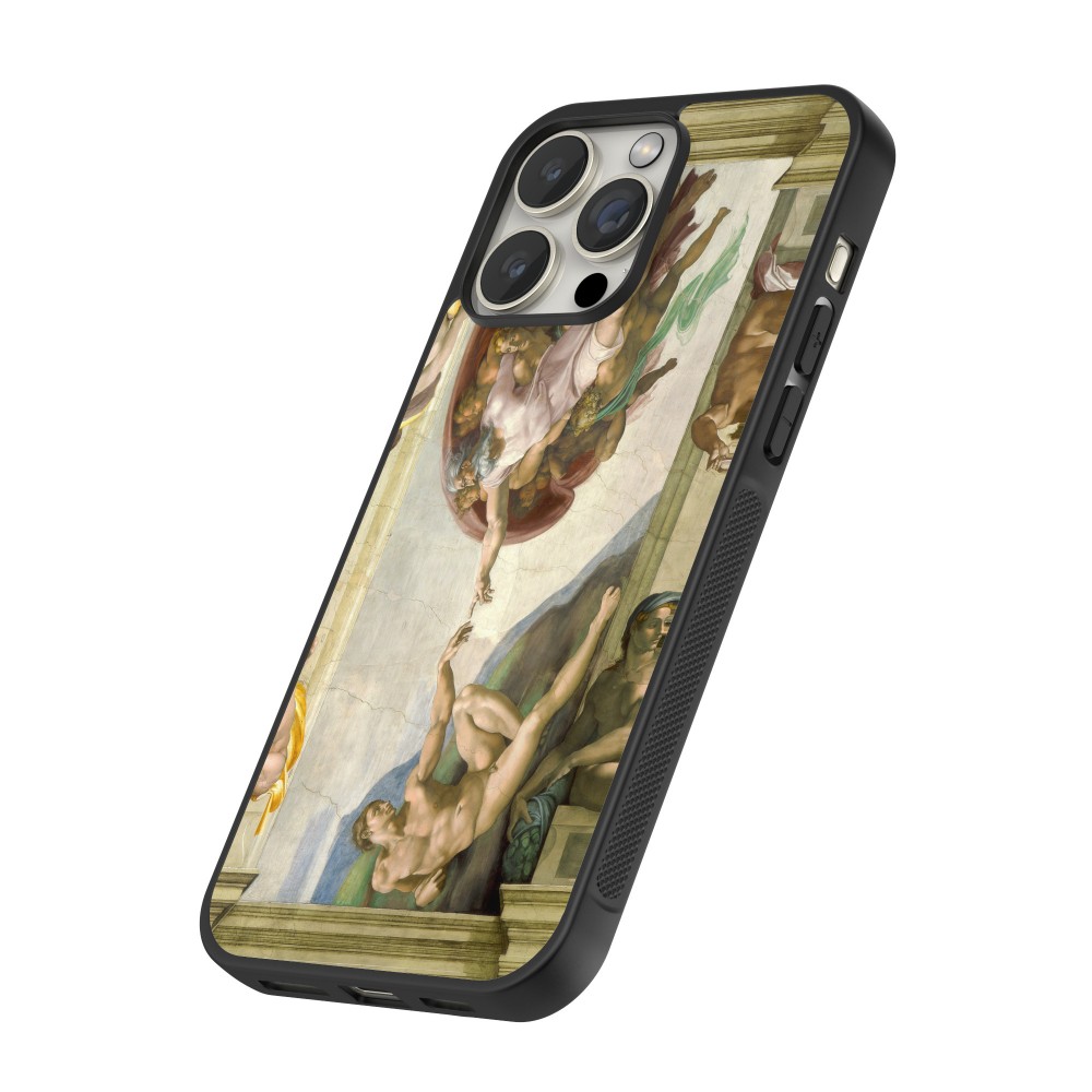 Coque iPhone 14 Pro Max - Silicone rigide noir Tableau art - La Création d’Adam - Michel-Ange