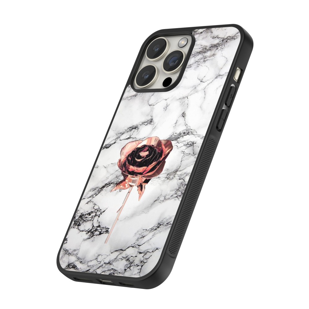 iPhone 14 Pro Case Hülle - Silikon schwarz Marble Rose Gold
