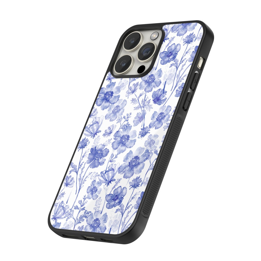 Coque iPhone 14 Pro - Silicone rigide noir Spring 23 watercolor blue flowers