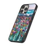 Coque iPhone 15 Pro Max - Silicone rigide noir Flower sea waves