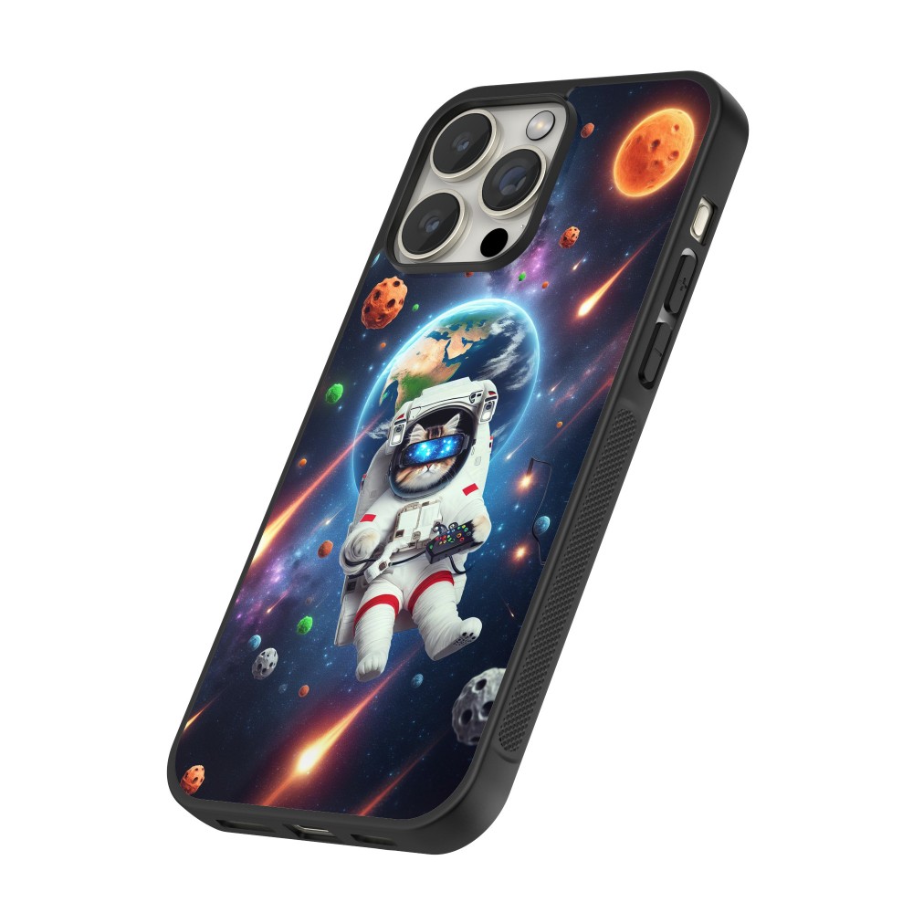 iPhone 15 Pro Max Case Hülle - Silikon schwarz VR SpaceCat Odyssee