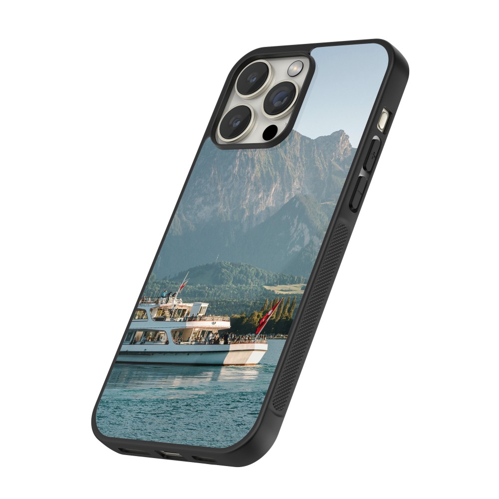 Coque iPhone 15 Pro Max - Silicone rigide noir Fête Nationale Suisse Bateau Leman