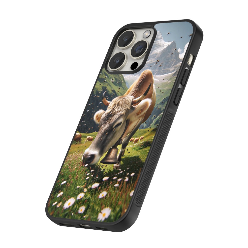 iPhone 15 Pro Max Case Hülle - Silikon schwarz Kuh Berg Wallis