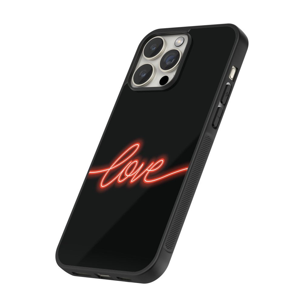 iPhone 15 Pro Max Case Hülle - Silikon schwarz Valentine 2023 neon love