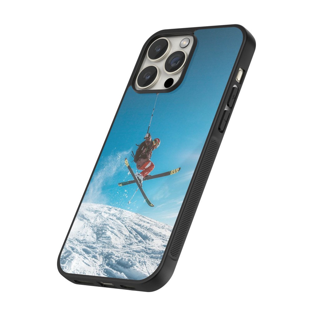 Coque iPhone 15 Pro Max - Silicone rigide noir Winter 22 Ski Jump