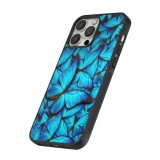 Coque iPhone 15 Pro - Silicone rigide noir Papillon bleu