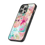 Coque iPhone 15 Pro - Silicone rigide noir Preppy Collage Aloha