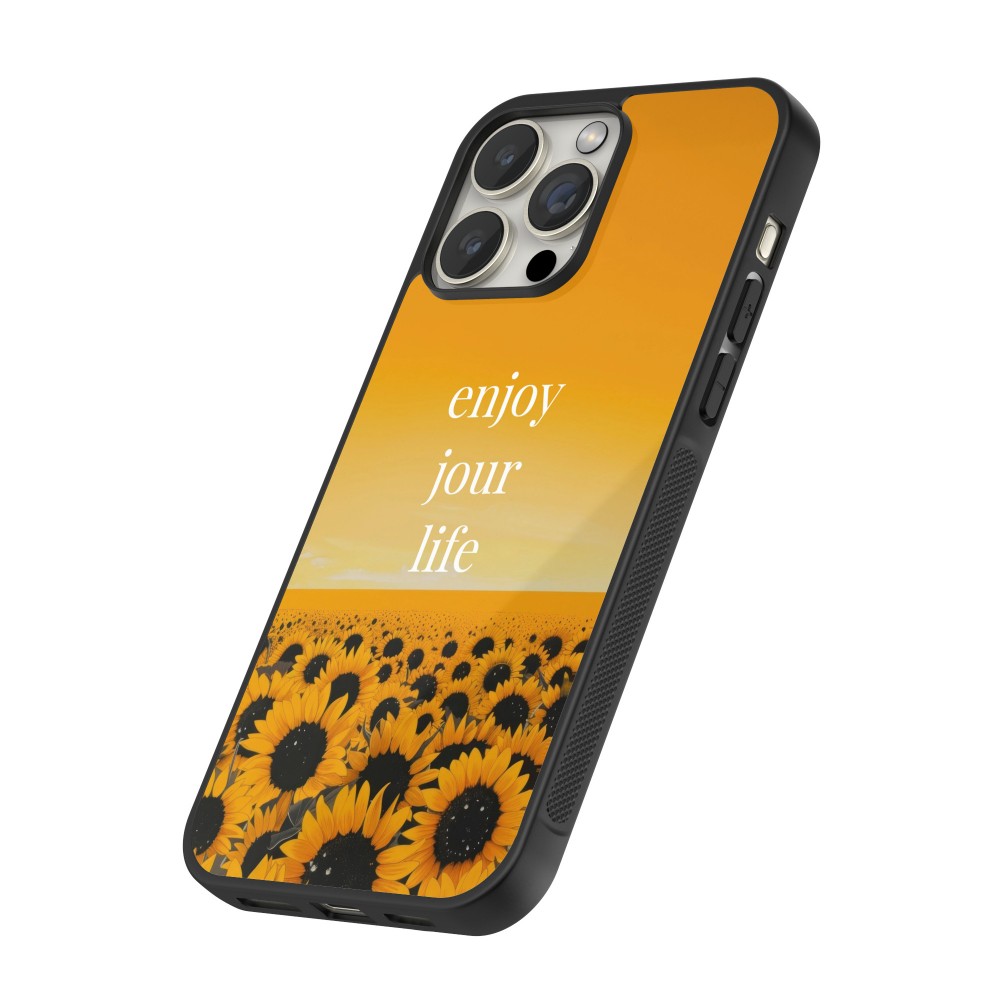 Coque iPhone 15 Pro - Silicone rigide noir Summer 2025 Enjoy your life