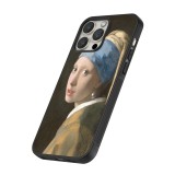 Coque iPhone 15 Pro - Silicone rigide noir Tableau art - La Jeune fille à la perle - Johannes Vermeer