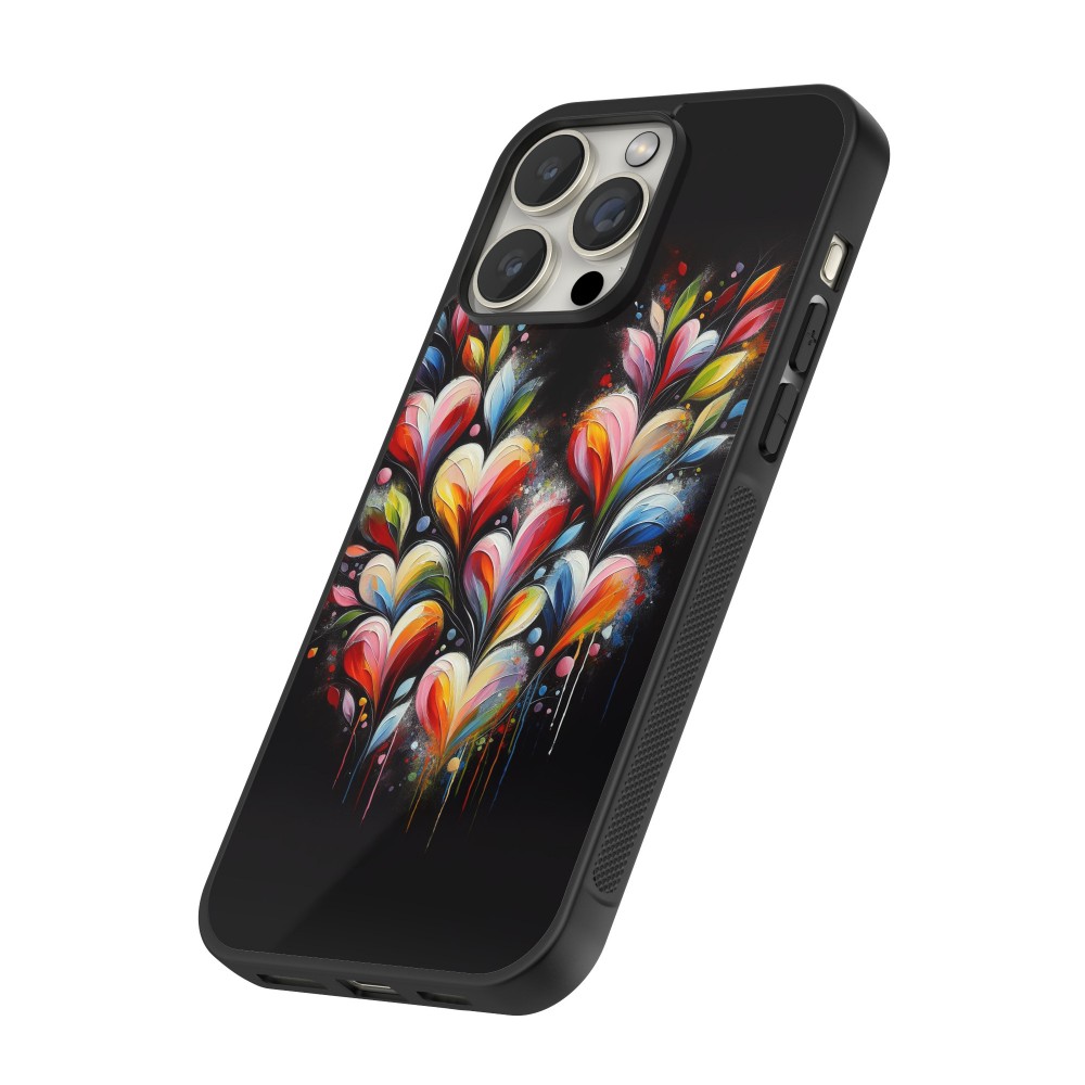 Coque iPhone 15 Pro - Silicone rigide noir Valentine 2024 Coeur Noir Abstrait