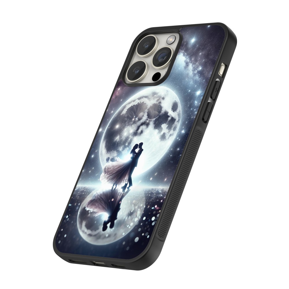 Coque iPhone 15 Pro - Silicone rigide noir Valentine 2024 Love under the moon