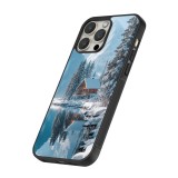 Coque iPhone 15 Pro - Silicone rigide noir Winter 25 Winter house forest day