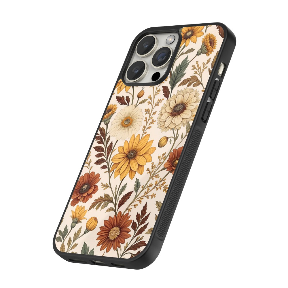 Coque iPhone 16 Pro Max - Silicone rigide noir Autumn 25 Flower pattern