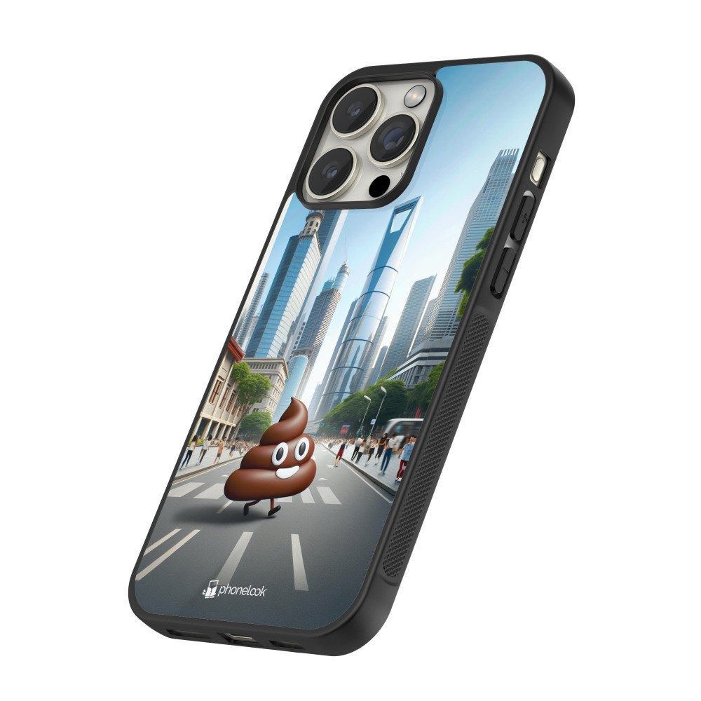 Coque iPhone 16 Pro Max - Silicone rigide noir Emoji Caca walk