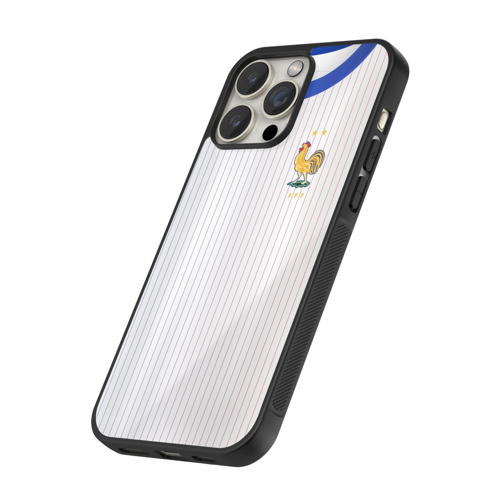 Coque iPhone 16 Pro Max - Silicone rigide noir Maillot de football France Extérieur personnalisable