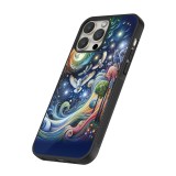 Coque iPhone 16 Pro Max - Silicone rigide noir hibou volant floral